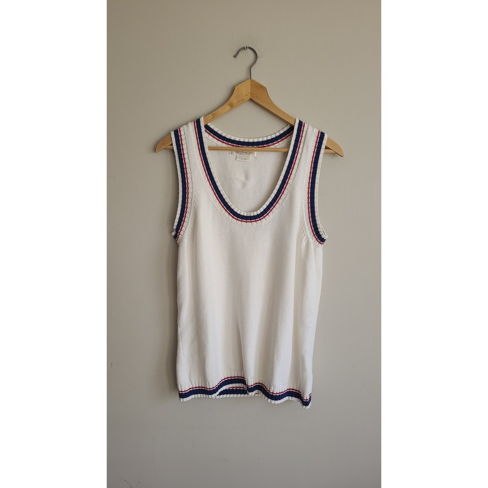 Vintage Old Navy Maternity Varsity Stripe Sweater Vest‎ Cream White Red Blue L